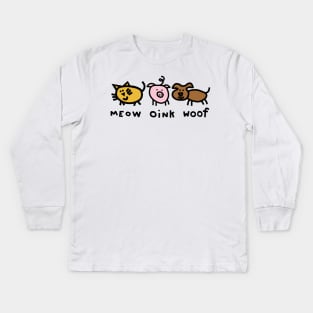 Cute Animals Noisy Cat Pig Dog Kids Long Sleeve T-Shirt